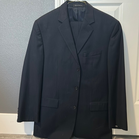 Calvin Klein 3 Button Navy Blue Pin Stripe Suit